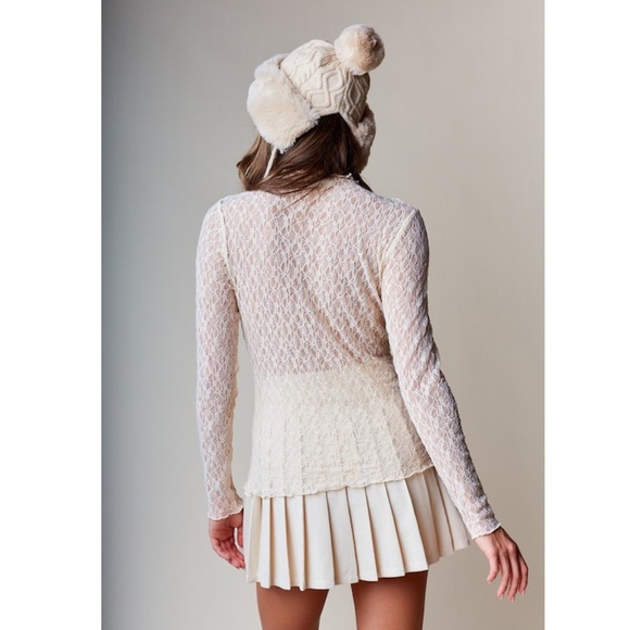 🌟 “The Paris" Cream Elegant Sheer Lace Mock Neck Top - Picture 3 of 3